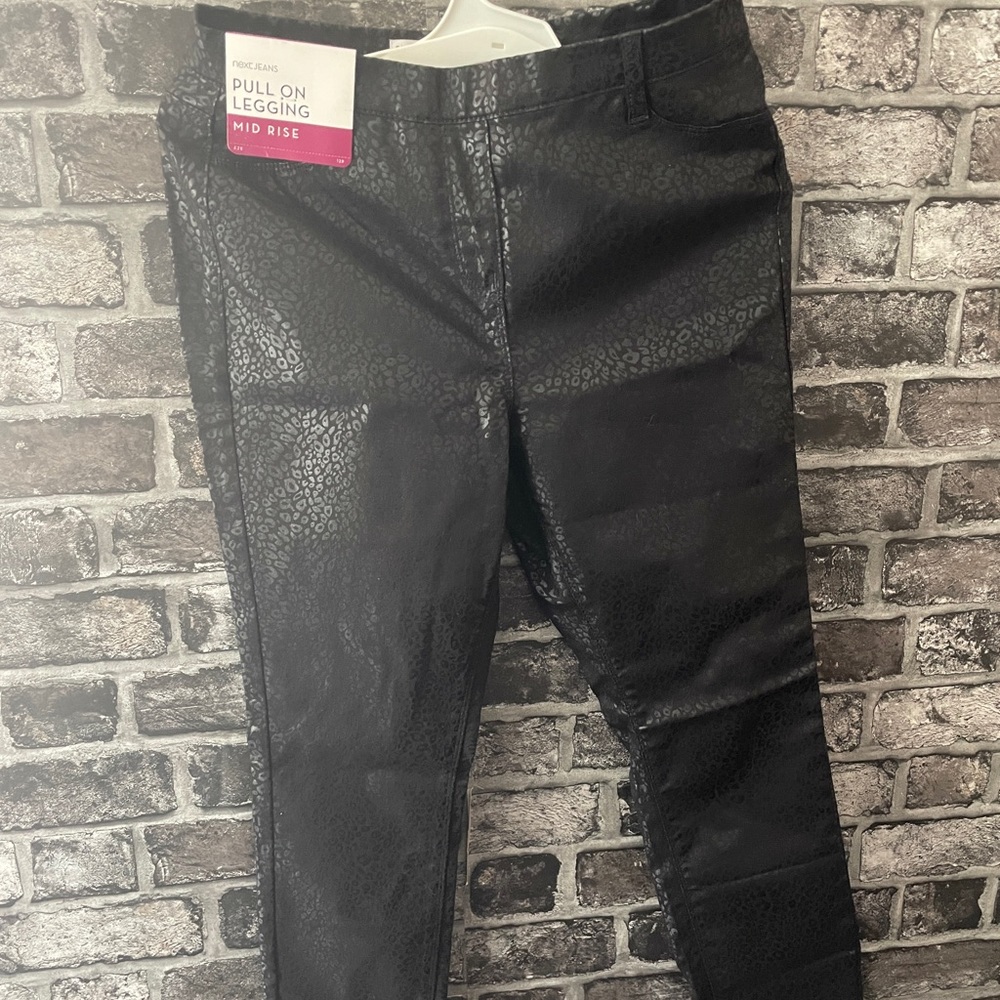Black metallic cotton cheetah mid rise leggings